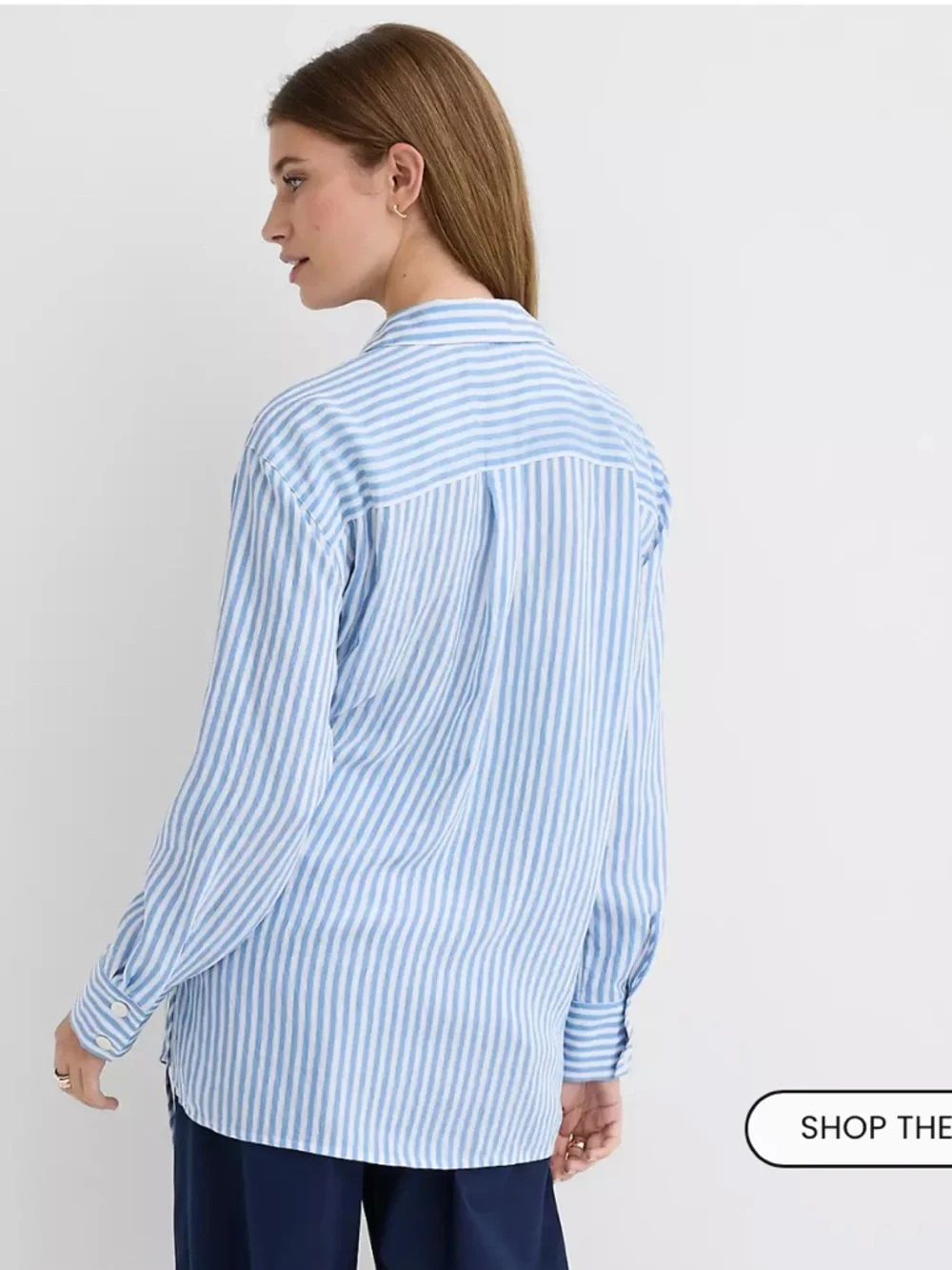 LOFT Striped Asymmetrical Side Tie Tunic Shirt